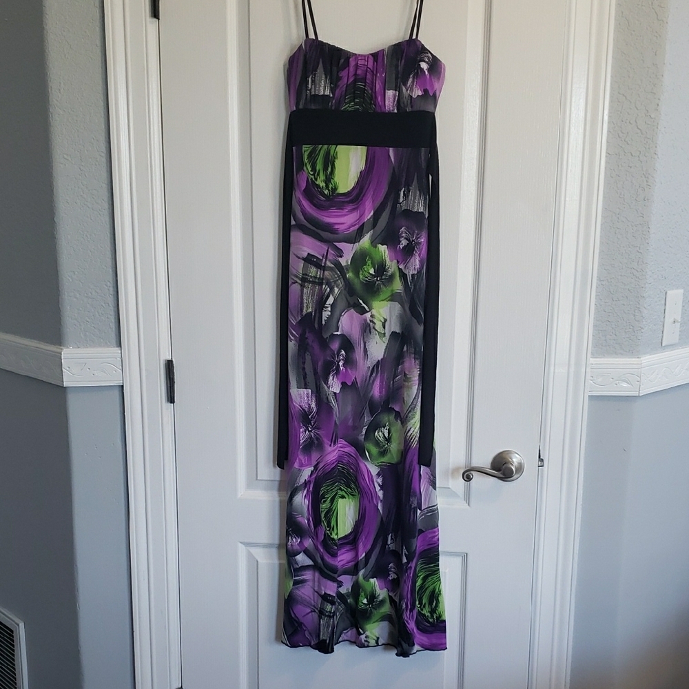 Elegant Purple and Green Maxi Dress